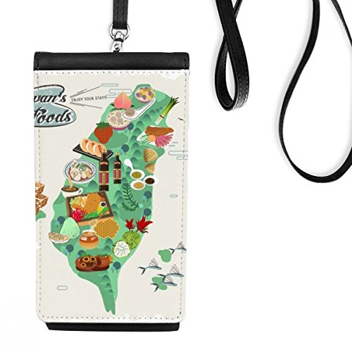 Sac téléphone en cuir Taiwan Foods pochette noire suspendue