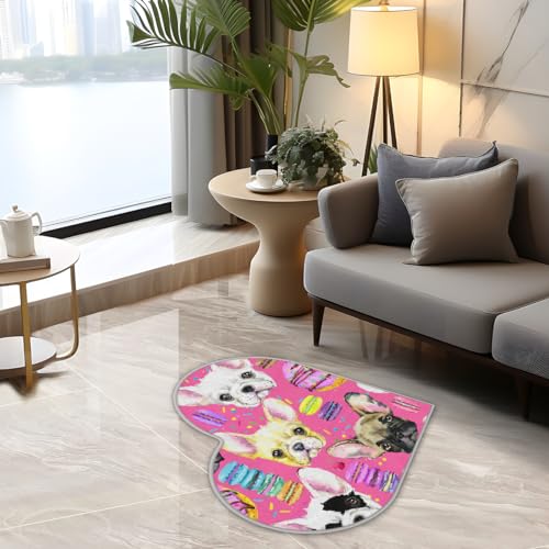 Französische Bulldogge Liebe Langhaar Verdickt Boden Fußmatte Teppiche 80cm, Cartoon Hundebereich Teppich für Wohnzimmer Küche Schlafzimmer Waschbar rutschfest Bodenmatte Teppich
