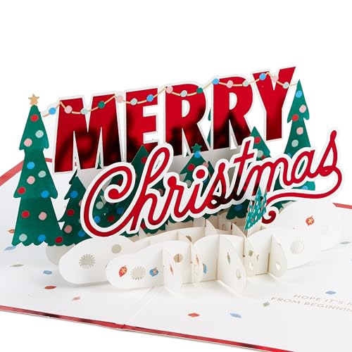 Hallmark Christmas Card, 3D and Pop-Up Card, Festive Banner, Red, Green, Multicoloured, 17.3cm by 23.8cm by 7cm