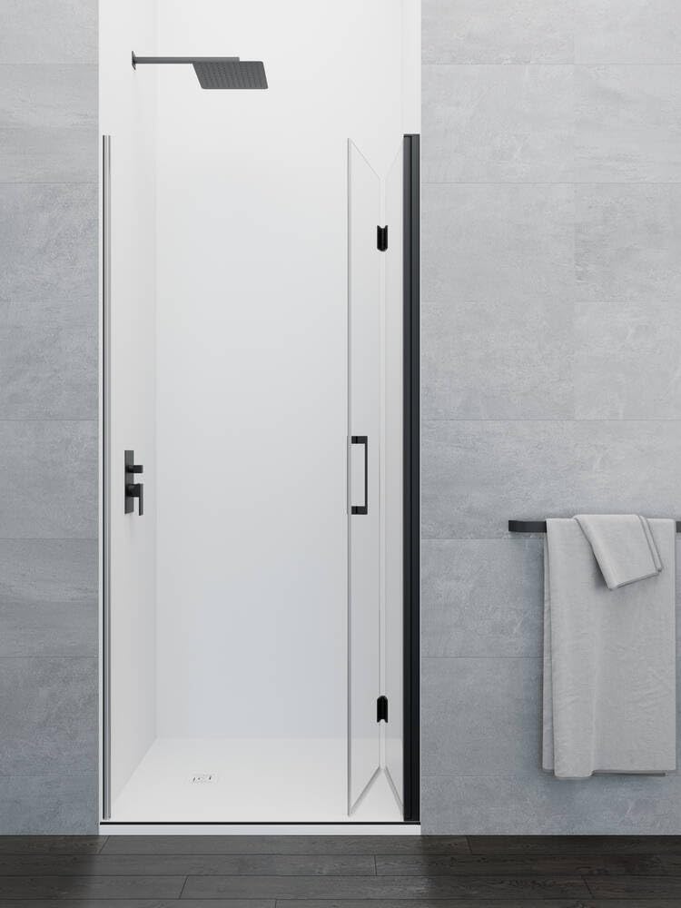 GME - Mampara Ducha Frontal 1 Puerta Corredera Plegable Negra 80cm | Mampara de Cristal con Perfilería de Aluminio, 195cm de Altura y Cristal Templado Antical 6mm
