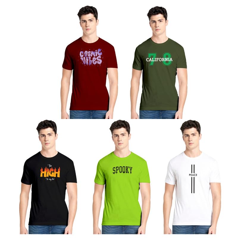 STATUS MANTRA Tshirts for Men Combo Pack of 5 | Cotton Half Sleeves Printed Stylish Outfit