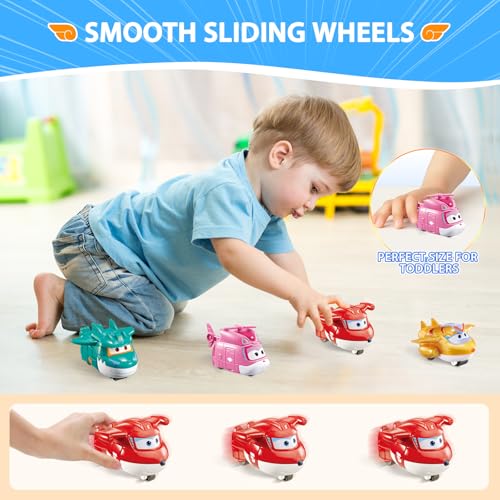 Super Wings 2" Transform-a-Bots 4-Pack, Supercharged Jett, Dizzy, Tino, Golden Boy, Airplane Toys Vehicle Mini Figures, Fun Toys for Kids, Transformable Toy for 3 4 5 Year Old Boys and Girls