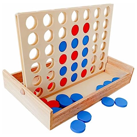 APOMOONS Vier gewinnt Holz, Brettspiel 4 gewinnt Holz Cover