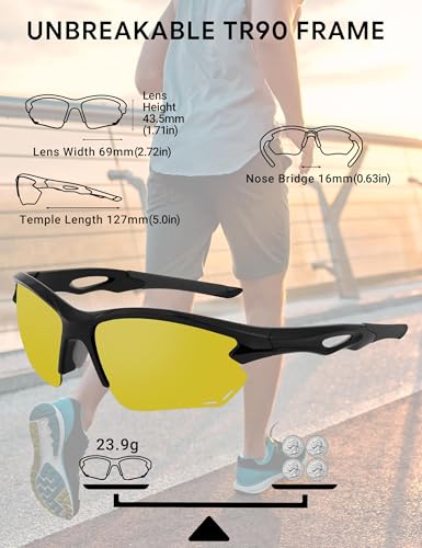 Image of BIRCEN Mens Polarized Sunglasses for Sports: TR90 Lightweight Sun Glasses Wrap Around Shades for Fishing Driving Cycling