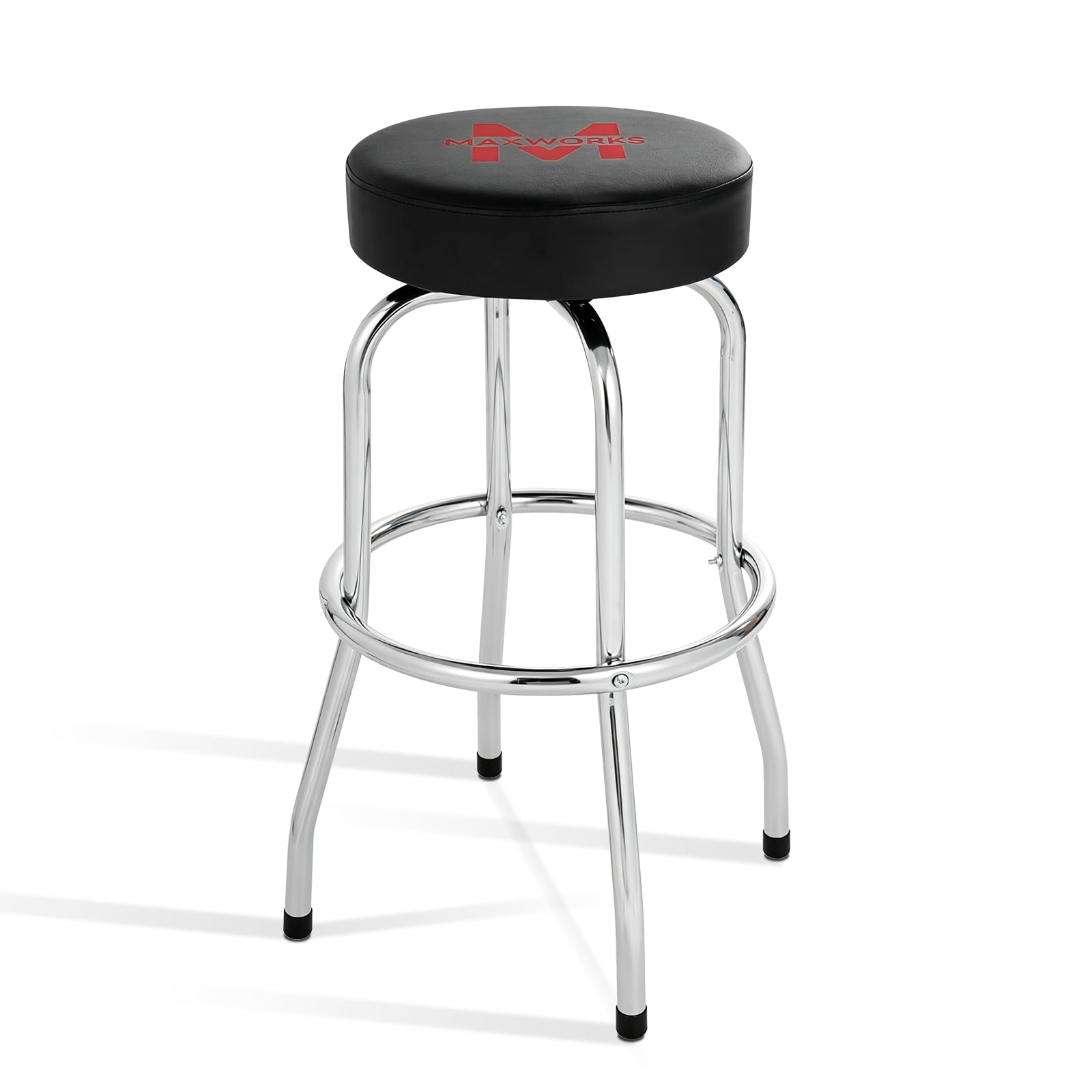MaxWorks 51090 Taburete de Bar Giratorio, Asiento Acolchado con Patas cromadas, Negro, Capacidad de 300 Libras, 28-1/4 Pulgadas de Alto, Superficie de 14-1/2 Pulgadas de diámetro, Ideal para Garaje