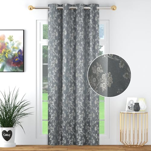 Image of FRESH FROM LOOM Heavy Jari Premium Luxury Floral Ring Top Curtain 7 Feet Long Door & Window | Light Blocking 80% Semi Blackout | Durable Stitch | Fade & Shrink Proof Parda (7feet, Grey, 1pc only)