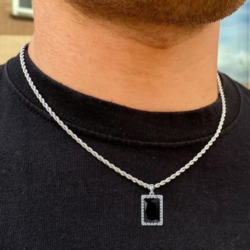 Black Onyx Necklace S925 Sterling Silver Black Onyx Gemstone Vintage Retro Handmade Silver Black Onyx with Cubic Zircon Jewelry Gift for Women Men Her Him2