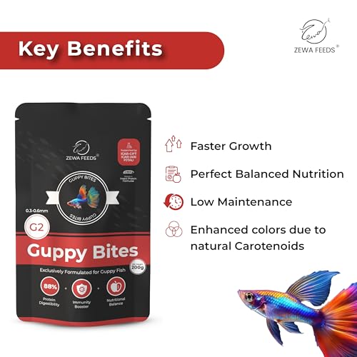 Image of Guppy Bites 200G | High Protein Fish Food for Guppy & Small Fish | Micro Pellets 0.3-0.6 mm | 88% Digestibility | Rapid Growth & Vibrant Color