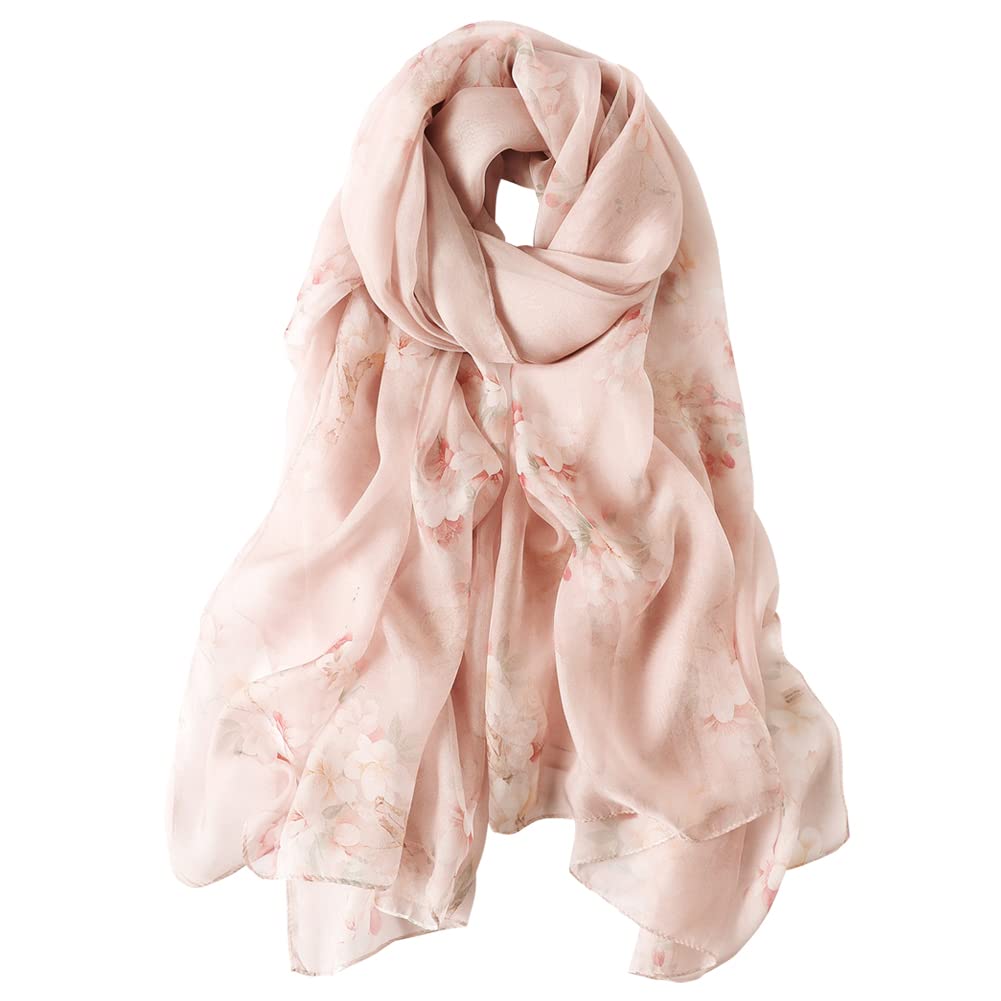 STORY OF SHANGHAI Sciarpa di 100% Seta da Donna Foulard Chiffon con Fantasie Orientale Semi-Trasparente