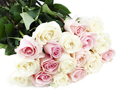 KaBloom-18 Pink&amp;white Rose Bouquet, Flowers for Valentine, Mother's Day