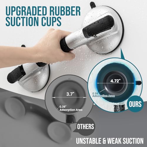 Image of TAILI Shower Grab Bars,Suction Shower Handles,Upgraded,330lbs,2 Pack,Black | Safety for Bathtubs,Toilet,Elderly&Seniors,Bathroom Grip Bar Heavy Duty Handrails,No Drilling Removable Waterproof,14.9 inch