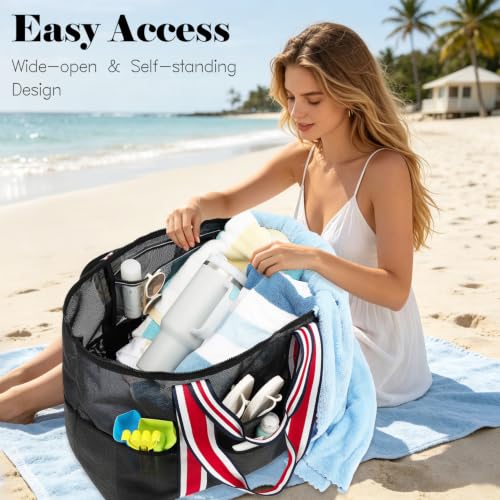 Image of Fammart Large Mesh Beach Bag for Women, Oversized Beach tote Swim Pool Bag