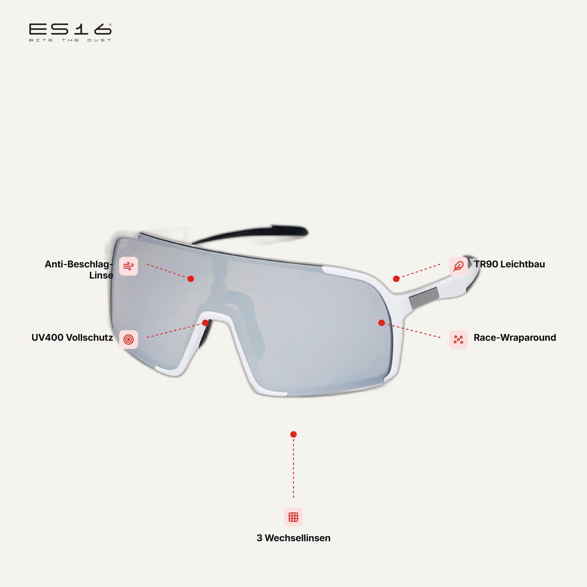 Enzo Sportbrille 3 Wechsellinsen Inklusive | UV-Schutz Wraparound | Cycling-Brille für Rennrad, MTB & Triathlon