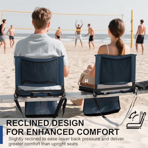 Image of Stadium Seats with Back Support for Bleachers, Folding Bleacher Seat Bleacher Chairs with Back and Cushion, Padded Stadium Chair with Shoulder Strap, Large Mesh Pocket & Carry Handle, Midnight Blue