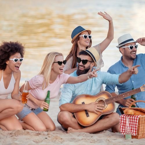 RoyalChic 12 Herz Sonnenbrille Partybrille Set DIY Herzbrille mit 2 Stift, Sonnenbrille Hochzeit JGA Brillen Hippie Herzförmige Brille Herzform Brille für Party Hochzeit Karneval Halloween (12, Weiß)