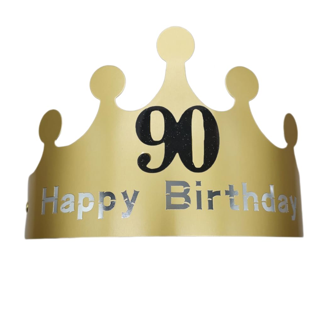 SPRICEMQC 90th Birthday Hat Paper Crown Golden King Crowns Gold Foil Party Crown Hat Cap for Birthday Celebration Photo Propsfor 90th Birthday Anniversary