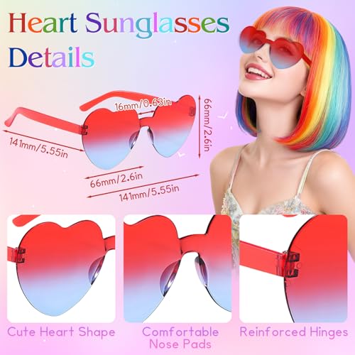 Image of PLULON Colorful Bob Wig with Heart Sunglasses for Women Men, Colorful Short Funny Bob Wigs with Bangs Black Hair Cap Colored Cosplay Hairpieces for Christmas Halloween Costume Neon Bachelorette Party