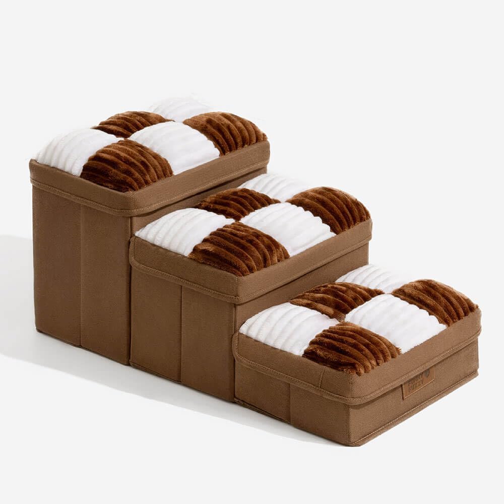 FUNNYFUZZY Dog Stairs with Storage 13“H,Foldable 3-Step Pet Steps for Small Medium Dogs with Sturdy Stylish Cover,Dog Steps for Couch Sofa and Chair,Non-Slip, Indoor,Brown