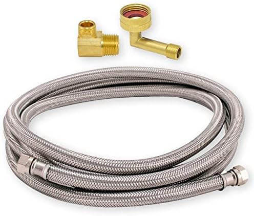 EASTMAN 41045 Installation Kit Compression, 3/8 Inch MIP, 3/4 Inch FHT Elbow, 6 Foot Braided Stainless Steel Dishwasher Connectors, 6 ft