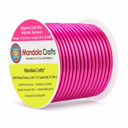 Image of Mandala Crafts 10 Gauge Anodized Aluminum Craft Wire for Jewelry Making - 32 FT Colored Flexible Magenta Wire - Bendable for Bonsai Armature Crafting Sculpting
