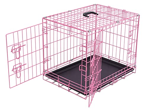 Internet's Best Wire Dog Kennel - Small (24 Inches) - Double Door Metal Steel Crates - Indoor Outdoor Pet Home - Folding And Collapsible Cage - Pink #TOP4