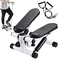 BAKAJI Stepper Allenamento Fitness Cardio Gambe Pancia Fianchi con Display LCD Calorie Tempo e Manubri Elastici Allenamneto Braccia Spalle Struttura in Acciaio Inox Pedali Antiscivolo (Bianco)