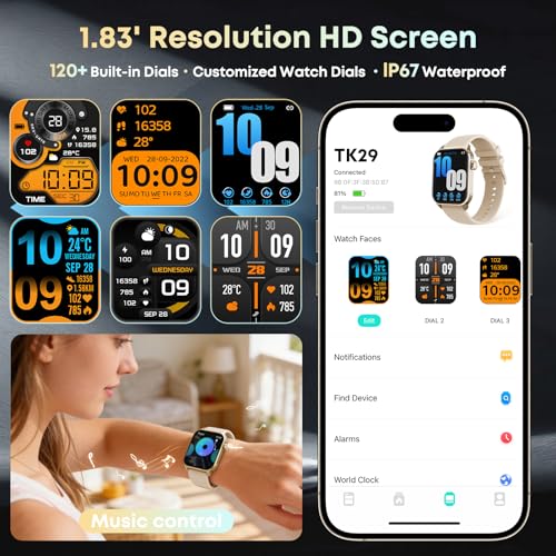 Image of Smart Watches for Women Men, 120 Sports Modes Smartwatch with 1.83 inches HD Display, Heart Rate /Sleep Monitor, IP67 Waterproof, Bluetooth Call & Music Control for iPhone /Android Rose Gold