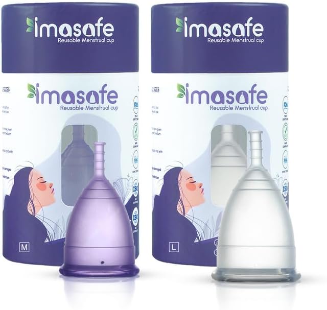 - Reusable Menstrual Cup Combo Pack 2 Sizes (Purple - Medium) & (Transparent - Large) - Ultra Soft, Leak-Free Protection 8-10 Hours - Medical Grade Silicone