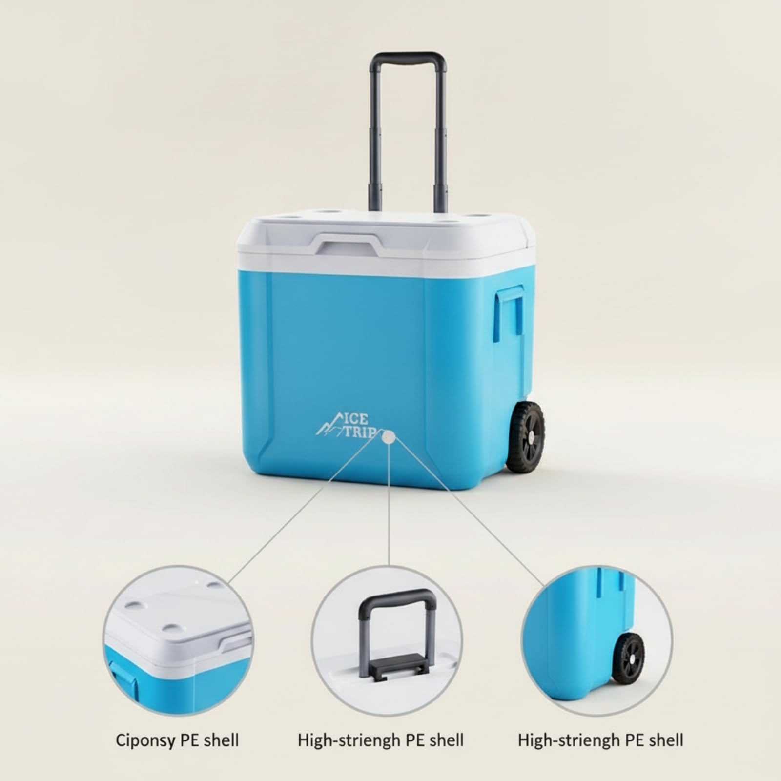 kowaku Frigo Portatile con Ruote Isotermico Frigo con Maniglia Telescopica Robusto Scatola Termica per Campeggiatori, Famiglie, Picnic