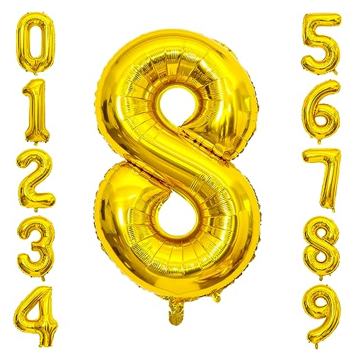 Image of Gold Number Balloons Birthday Balloons - Giant Gold Number 8 Balloon 40 inch, Numbers Balloon Birthday Decorations, Gold Party Supplies for Women Men