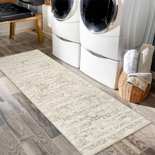 Uphome Vintage Kitchen Runner Rug 2X6, Khaki Washable Hallway Runner, Boho Soft Non-Slip Bedroom Rug, Traditional Tribal Distressed Floral Accent Rug For Entryway Bathroom Laundry Room thumb #5