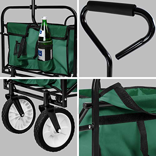 tectake® Faltbarer Bollerwagen, Bollerwagen klappbar mit Netztaschen, Transportwagen klappbar, Gartenwagen, Handwagen, Bollerwagen Strand, Bollerwagen faltbar breite Reifen drehbar - grün – Bild 5