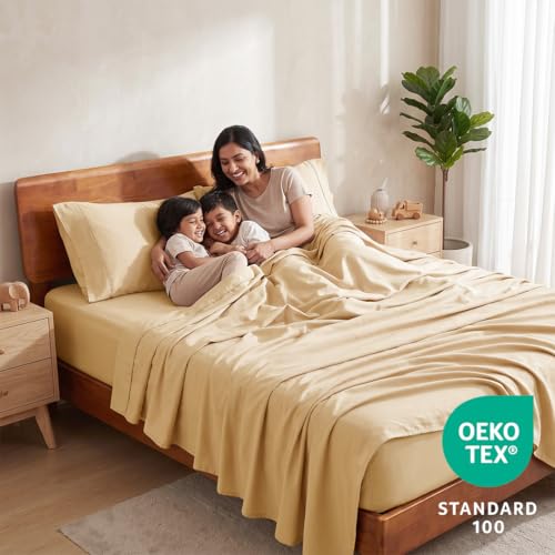 Image of LANE LINEN 100% Organic Cotton Bedsheet for Double Bed King Size - Linen | GOTS Certified, Percale Weave, 108x108 inches, Soft & Breathable, Machine Washable, Includes 2 Pillow Covers