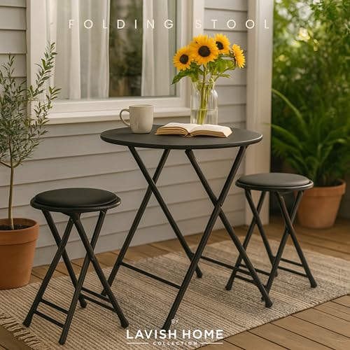 Image of Lavish Home Folding Stool - Set of 2 Counter Height Bar Stools - 24-Inch Backless Folding Chairs with 225lb Capacity for Kitchen, Rec Room, or Game Room (Black)