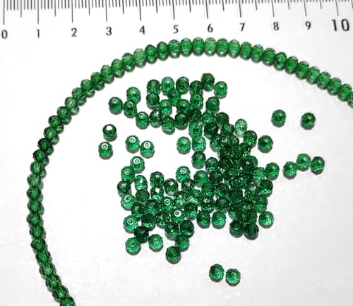 Image of GoSetGet! 4mm Rondelle /Tire (1000 Pcs) Dark Green Crystal Macrame Plastic Beads for Arts, Crafts & Decoratives-High Sparkle Cutting Crystal Beads for Macrame, Jhula, Torana, Jhumar (DarkGreen)