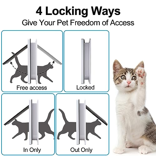 TKOOFN® 4-Modo Puerta Magnética Bloqueable de Aleta para Gato Gatito Perro Perrito Mascota Seguridad (L, Blanco)