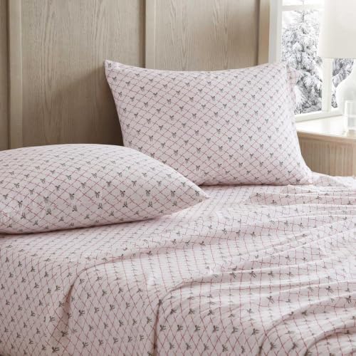 Image of Martha Stewart - Flannel Sheets Queen Size, Anti-Pilling & Wrinkle Resistant Cotton, Touchably Soft for All-Season Comfort - Bed Sheets with Matching Pillowcases & Fitted Sheet (Holiday Bows Red)