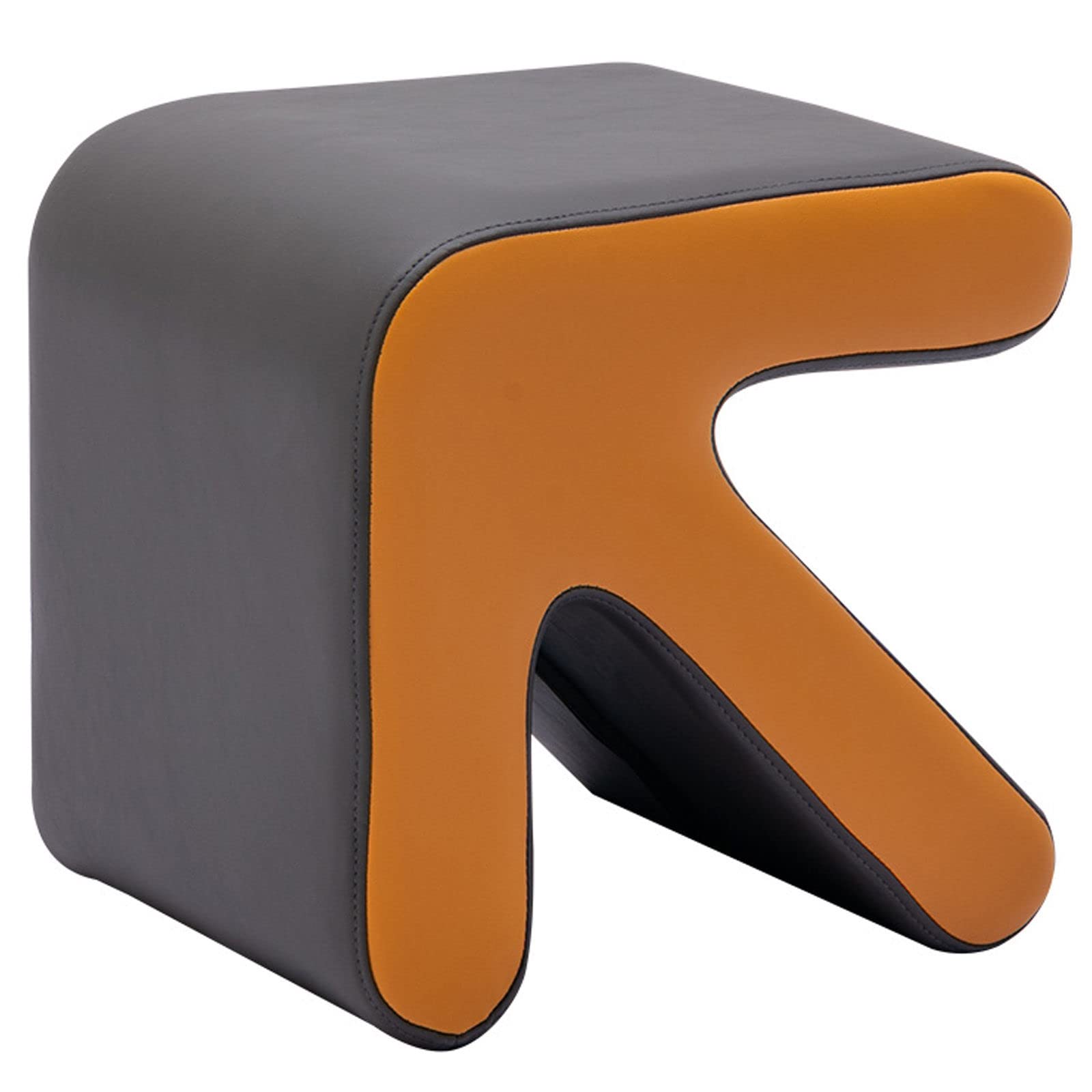 Repose-pieds pour salon et chambre à coucher avec assise en cuir orange chic