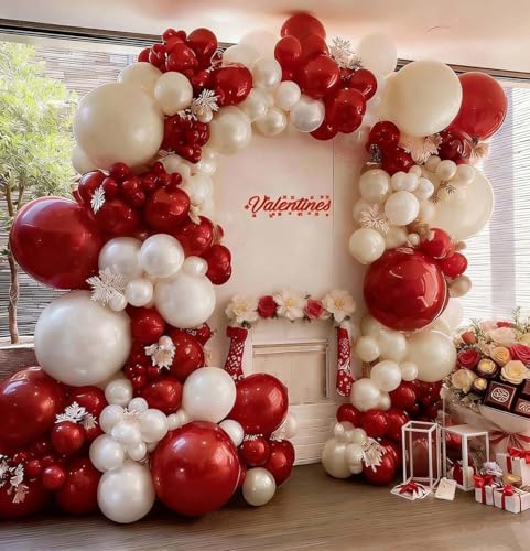 Image of Red White Balloon Garland Dark Red Double Stuffed Balloons Arch Kit Set For Birthday Mothers Day Valentine Engagement Anniversary Bridal Shower Party Decorations