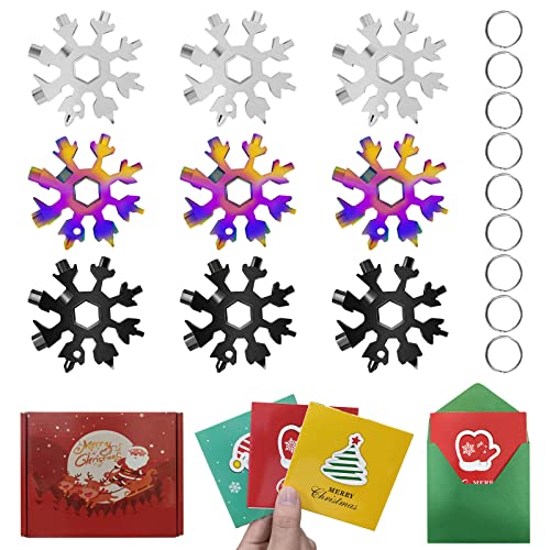 9 Packs Snowflake Multi Tool,Snowflake Wrench/Bottle Opener/Screwdriver Kit, 18 in 1 Snowflake Multitool,Stainless Steel Portable Star Tool for Christmas Great Gifts