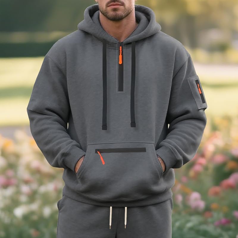 Men's Fleece Hoodie Sweatshirts Workout Athletic Hoodies Long Sleeve Quarter Zip Pullover Sweatshirt with Kanga Pockets - Image 3