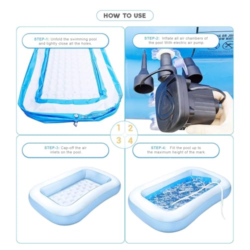 Image of Pivalo 5.5 Feet Rectangular Inflatable Swimming Pool with Electric Pump Bathtub Full-Sized for Kids Outdoor, Garden, Summer Party -Blue