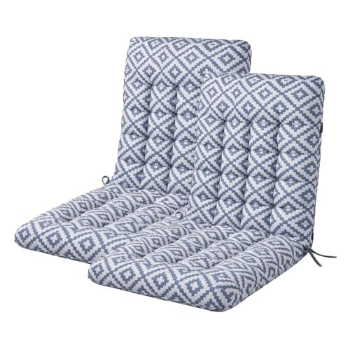 OHS 2 Pack Outdoor Seat Pads Grey Geometric Seat Pads Water Resistant High Back Seat Cushions with Ties for Garden Bistro Chairs Sun Loungers Indoor Outdoor Cushions 47 x 105 x 3cm