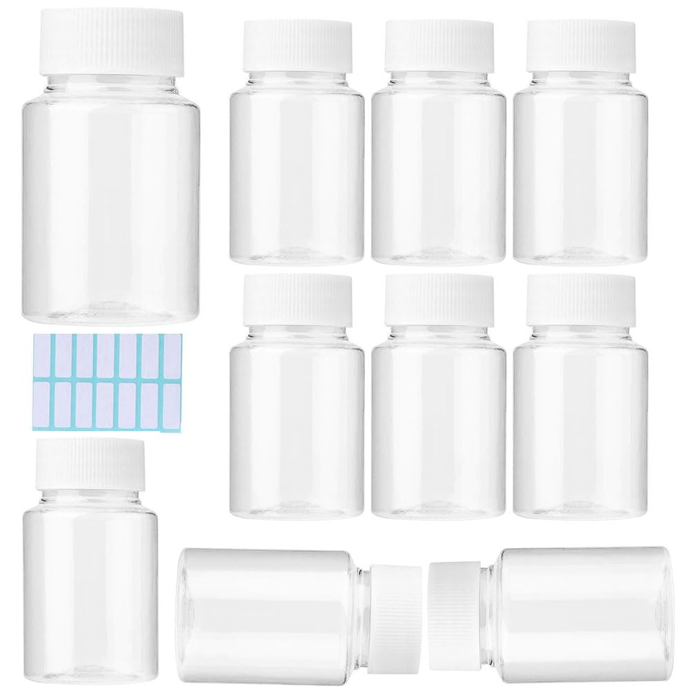 SKYPRO 10Pcs Clear PillBottle Plastic Medicine Empty Reagent Containers with Caps for Liquid Solid Powder Medicine With Sticker (100ML)