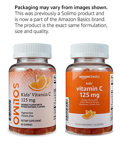 Image of Amazon Basics Kids' Vitamin C 125mg Gummies, Orange, Immune Health, 2 Month Supply (Previously Solimo) 60 Count (Pack of 2)