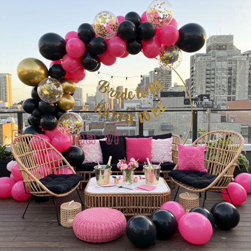 Image of Pink and Black Balloon Arch Kit with Gold Butterflies, 124 Pcs