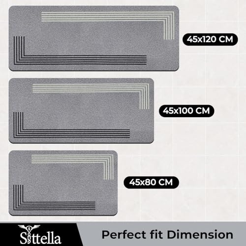 Image of SITTELLA 45x80 cm Rectangular Anti-Skid Rubber Kitchen Mat Set - 3.5mm Thick Water Absorbent Carpet Floor Rug for Kitchen & Home Use, Grey