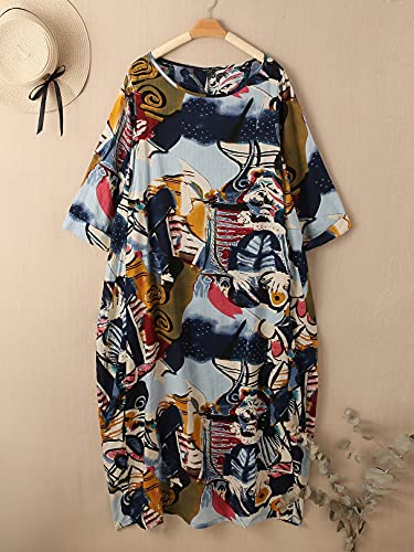 Image of Celmia Autumn Solid Loose Long Maxi Dress Cotton Caftan