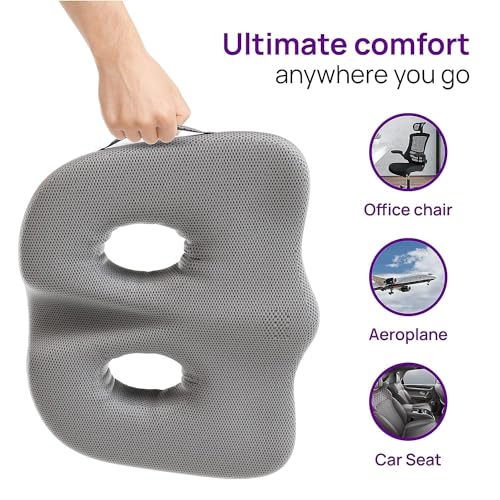 Image of Memory Foam Car Seat Back Support, Orthopedic Lumbar Back Rest for Back Pain Relief, Back Support Pillow for Office ChairCarBack Support Pillow,-Seat Cushion (Grey, CROCXY SEAT for Chair)