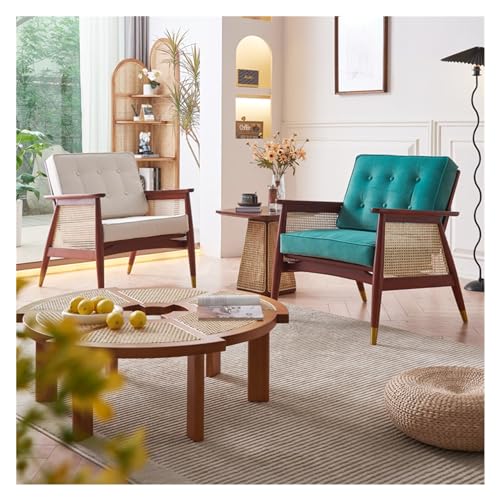 Mid Century Moderner Akzentstuhl – gepolsterter Retro-Sessel mit Rattan-Armlehnen für Wohnzimmer und Schlafzimmer, perfekte stilvolle Lese- und Entspannungsmöbel – Bild 7